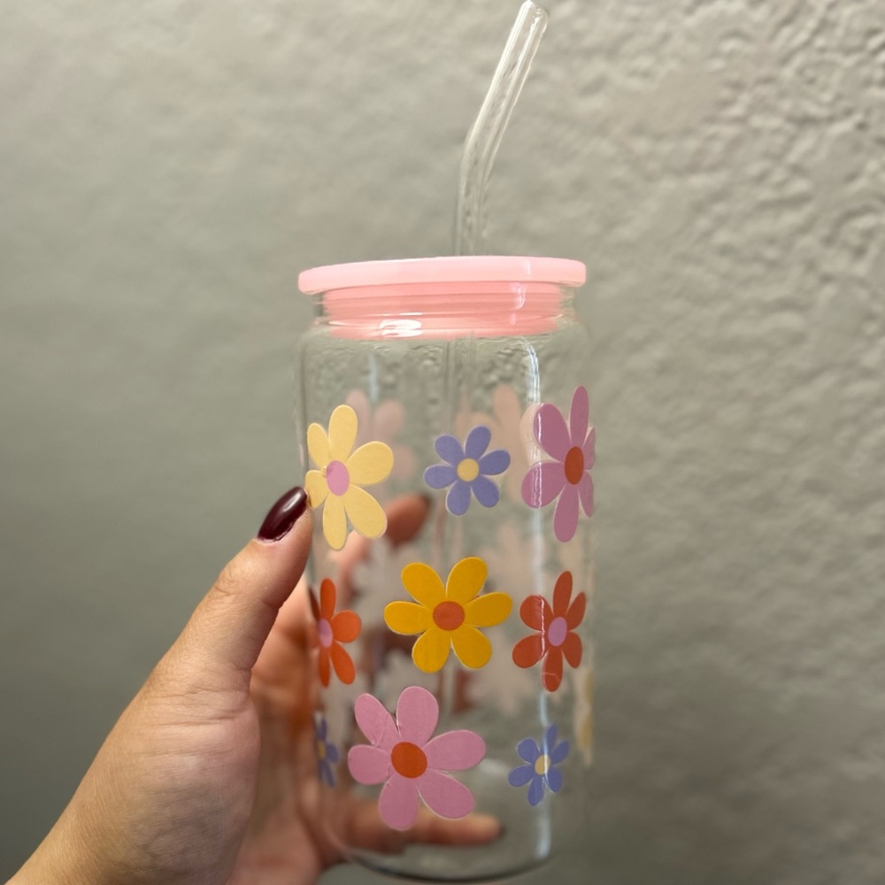Floral Glass Can Tumbler